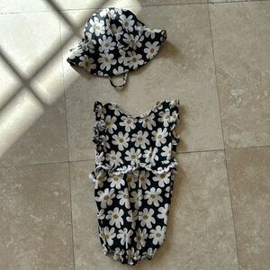 NWOT! Floral onesie with matching hat.